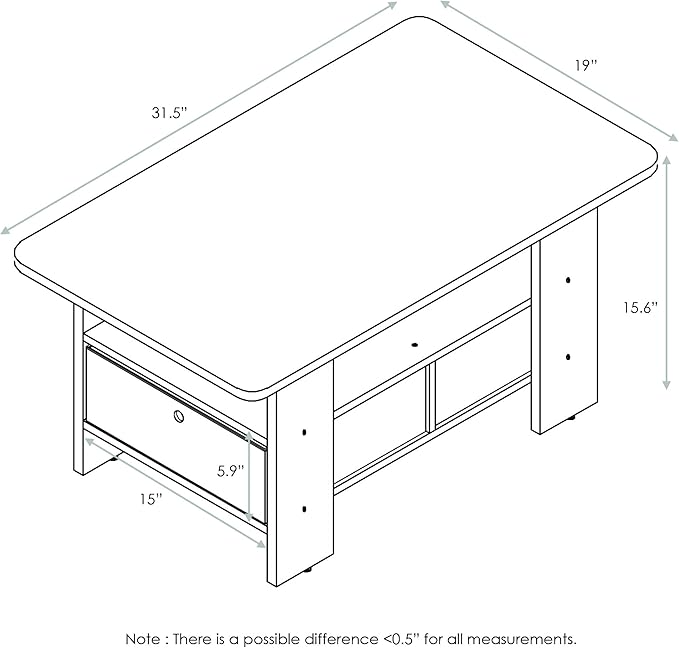 Furinno Andrey Coffee Table with Bin Drawer, Dark Walnut