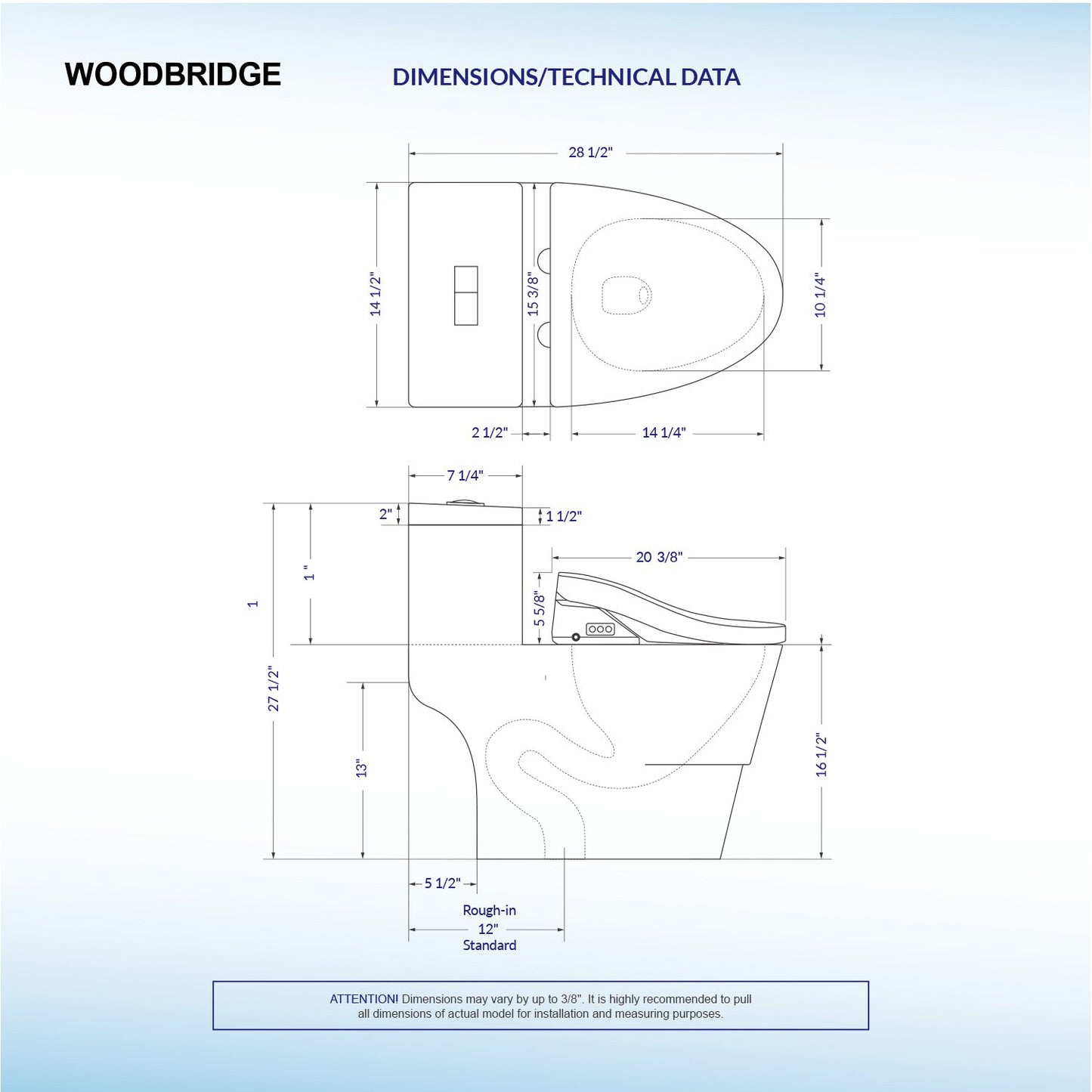 WOODBRIDGEE T-0008 Luxury Bidet Toilet, Elongated One Piece Toilet with Advanced Bidet Seat, Chair Height, Smart Toilet Seat with Temperature Controlled Wash Functions and Air Dryer