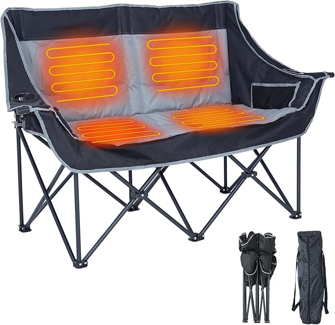 DoCred Heated Double Camping Chair, Heated Folding Camping Chairs Loveseat Outdoor Sports,Heating Oversized Loveseat Chair...
