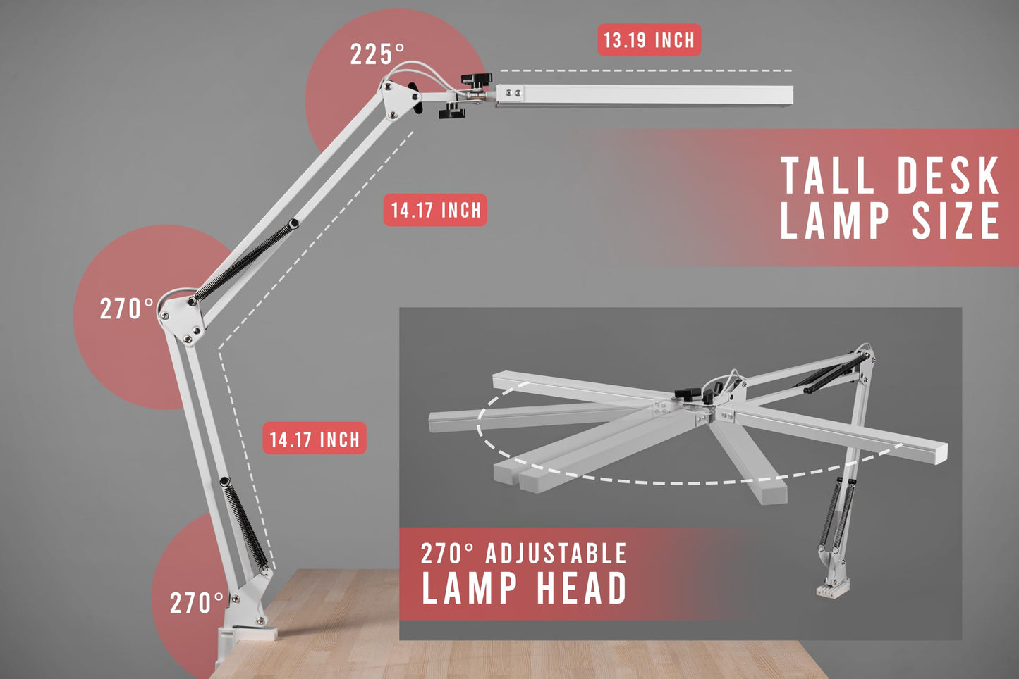ELEQUS Computer LED Desk Lamp Home Office, Desk Light Bar with Clamp, Architect Table Lamp on Clip for Work, Large Tall Adjustable Flexible Monitor Light, Bright Modern Clamp Lamps for Reading White