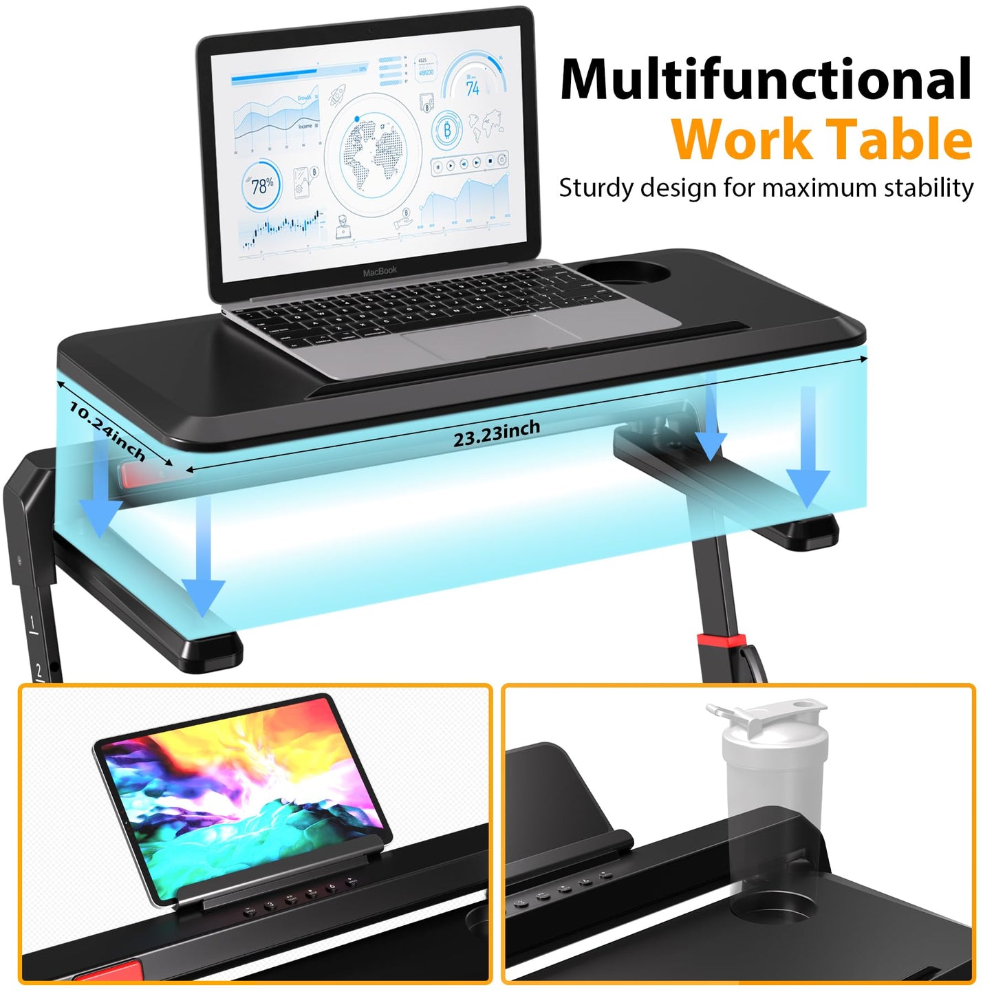 HiFast Walking Pad Treadmill, 3.0HP Under Desk Treadmills with 8% Incline, Adjustable Height Foldable Treadmill for Home Office, 300lbs Capacity with Removable Desk Workstation, Remote Control, APP