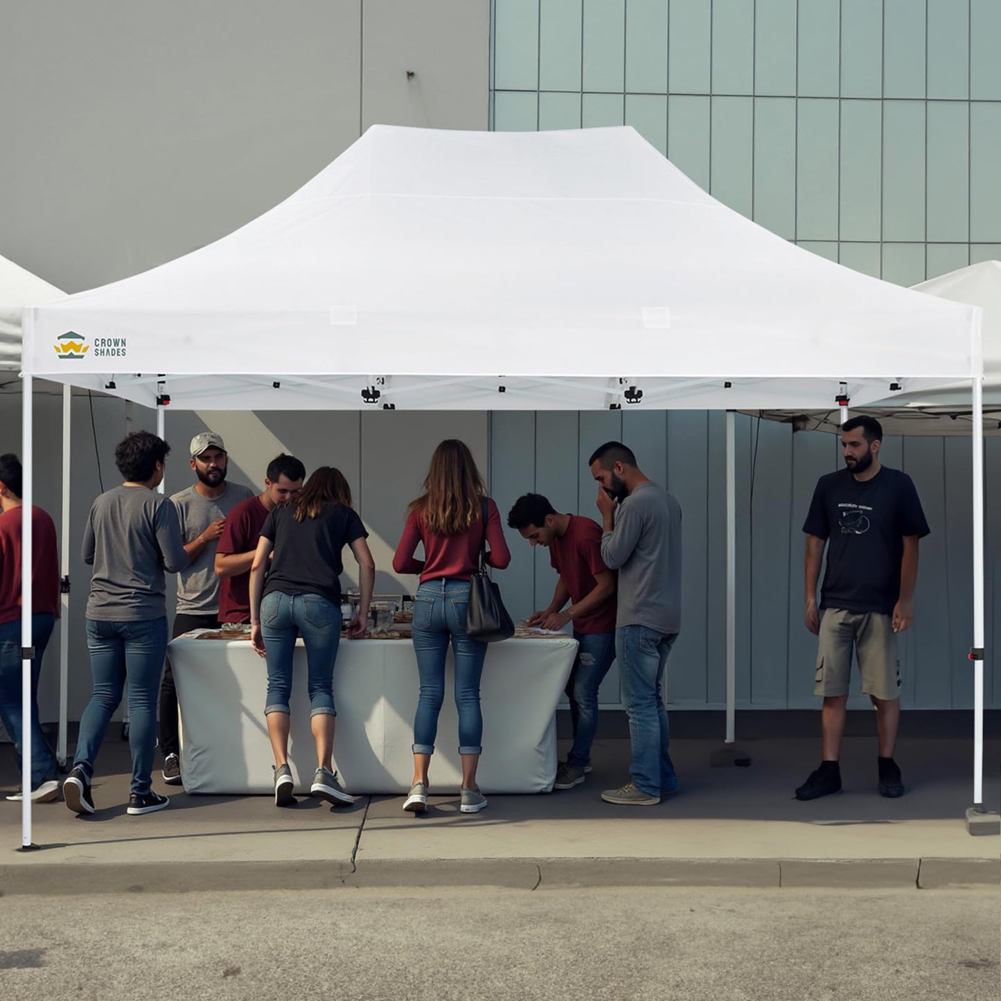 CROWN SHADES 10x15 Pop Up Canopy Tent, Thicken Frame Commercial Heavy Duty Tent, 8 Stakes & 4 Sandbags & 4 Ropes, Outdoor Canopies for Events, Parties,White