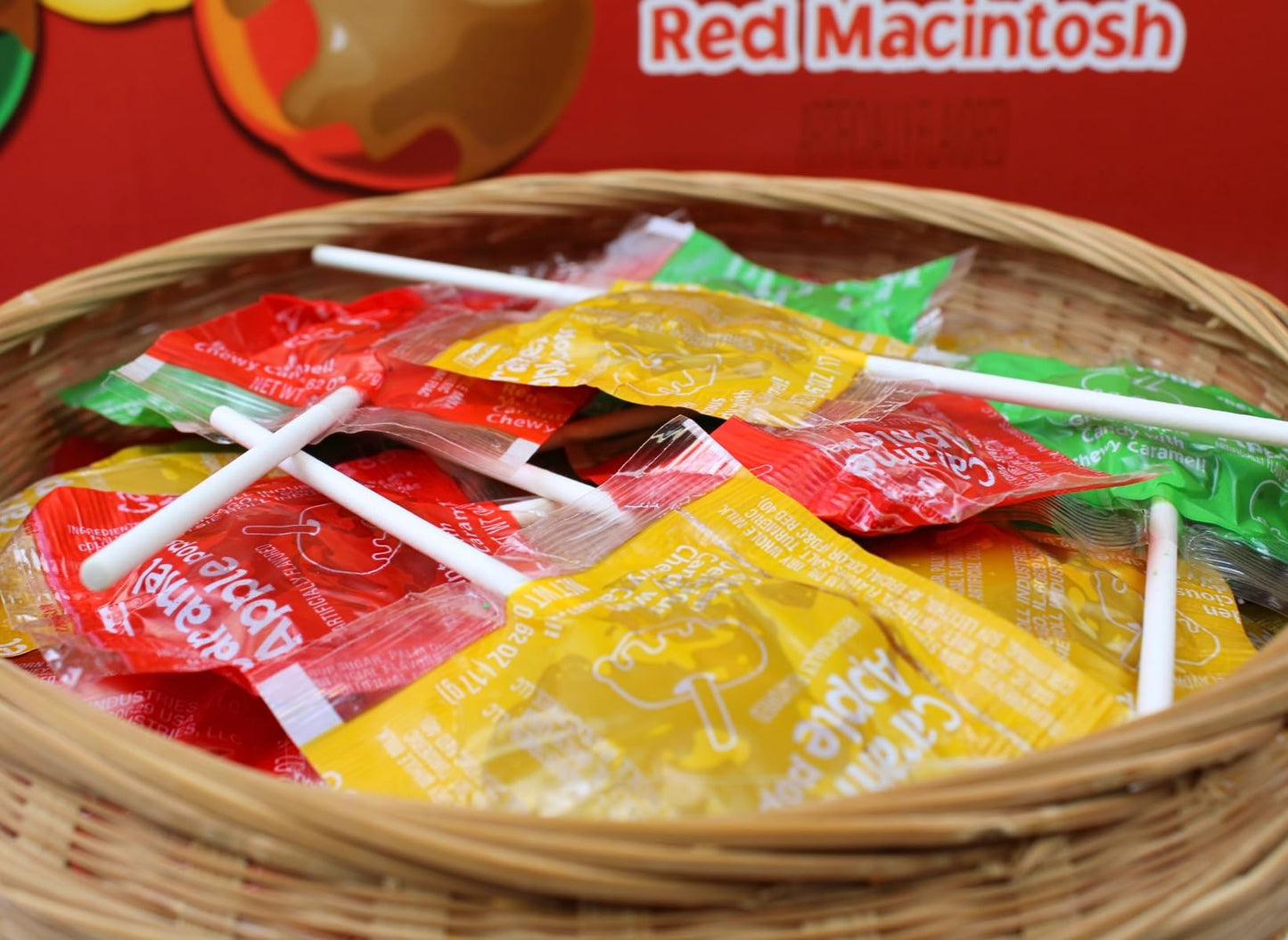 Assorted Caramel Apple Lollipops, Delicious Fall Flavored Caramel Apple Suckers Bulk, by Queen City Candy Cave (1 Pound)