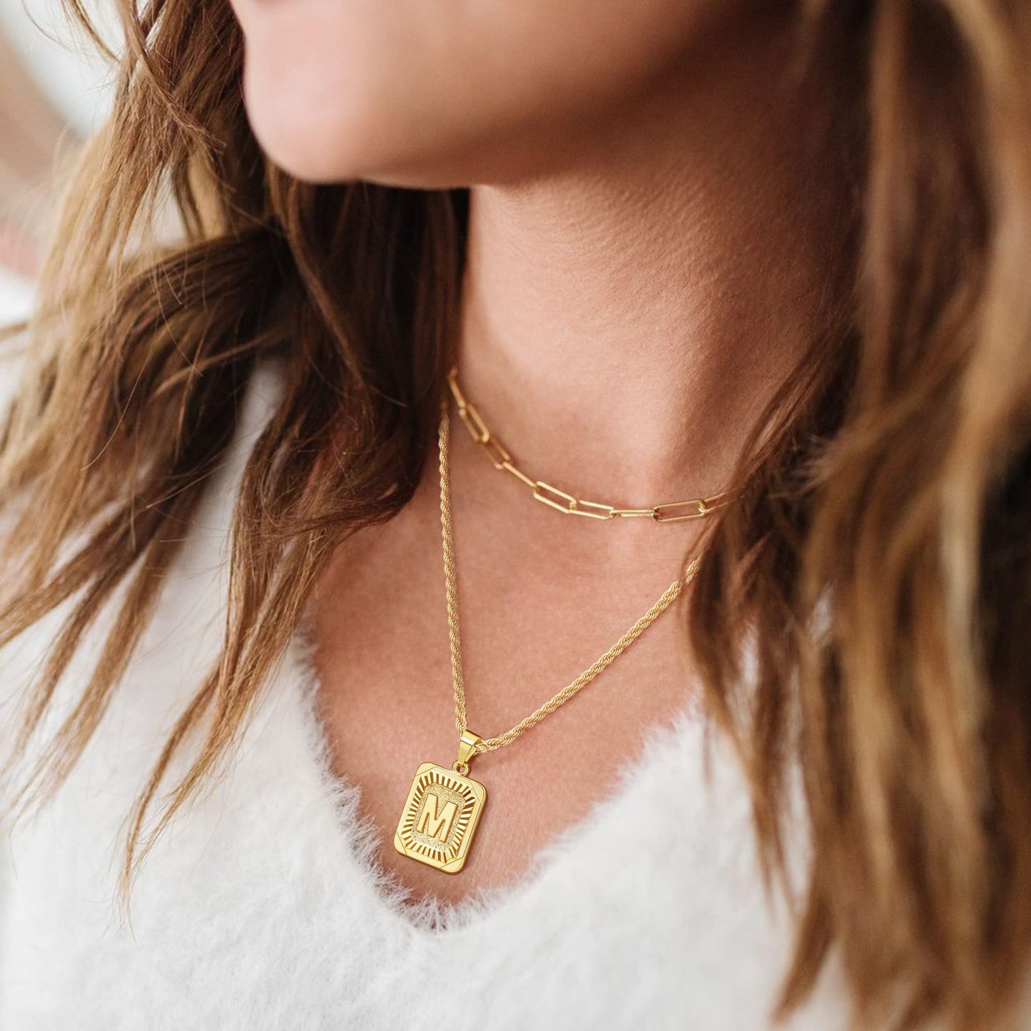 JSJOY Gold Initial Necklace for Women: Layered Monogram Pendant Letter L Necklace for Women, Family and Friends