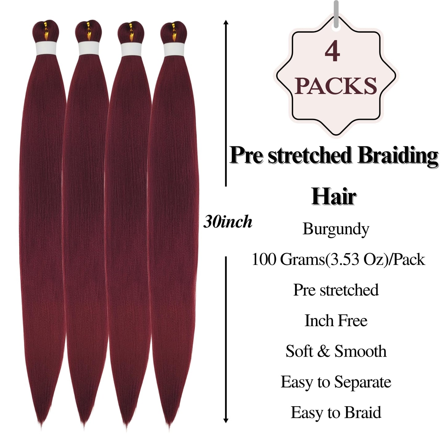 Burgundy Boho Braiding Hair Curly Braiding Hair for Boho Braids Pre stretched Knotless Hair for Bohemian Braids(30 inch, Packs o