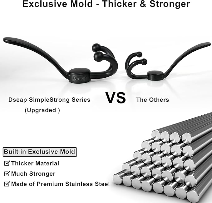 Dseap Over Door Hook 2.0 - Upgraded Version - Simple-Assembly, Strong, Heavy-Duty Stainless Steel 5-Tri-Hook Over The Door Hanger Rack, SimpleStrong Series, Green