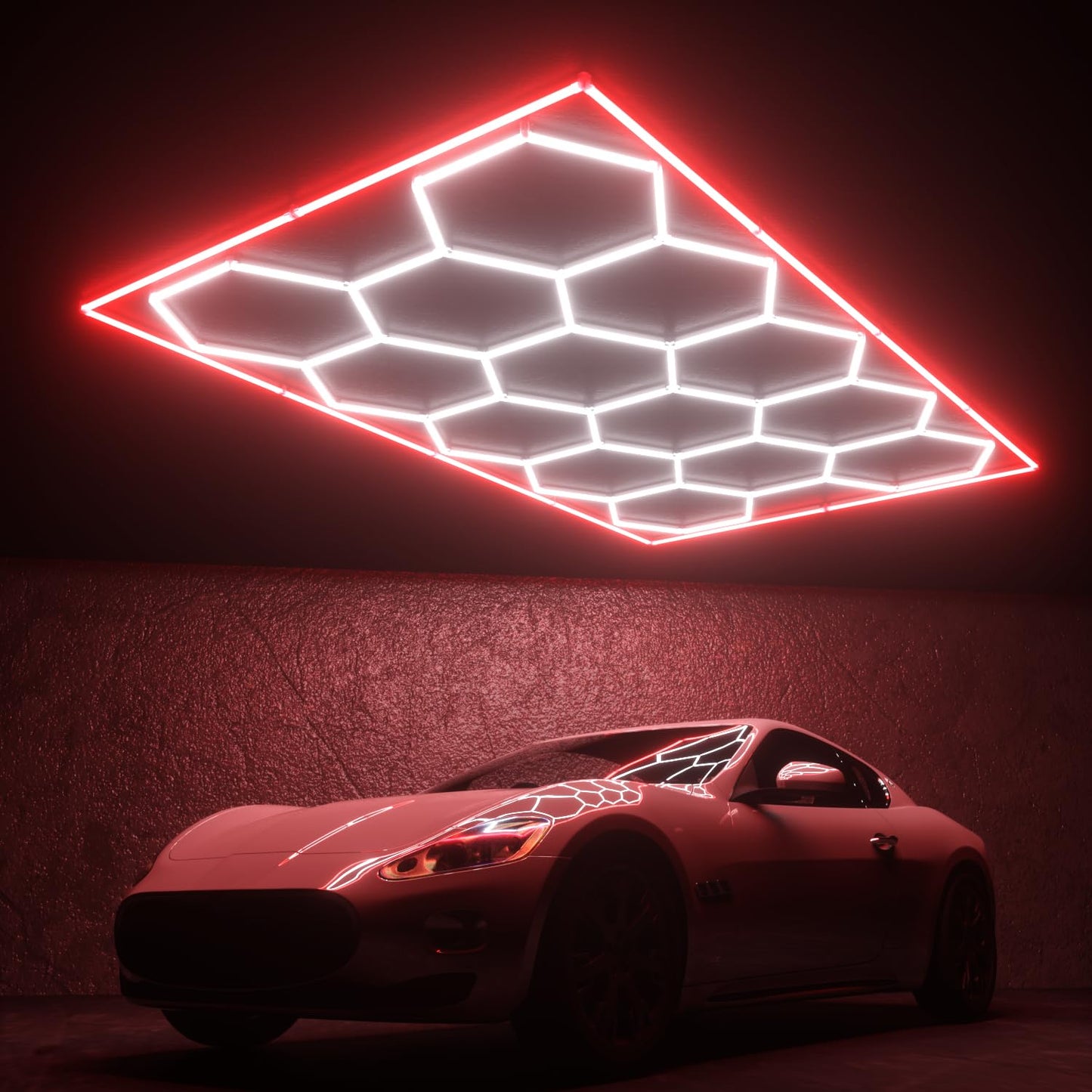Litezone Hexagon Garage Lights, 14 Grids Hexagon LED Lights with Rectangle Frame, 603W 6500K Super Bright Honeycomb Light for Warehouse, Car Detailing Shop, Exhibition Hall, Gym(Red)