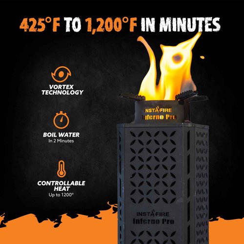 InstaFire Inferno Pro Outdoor Biomass Stove, Reaches 1,200 Degrees Fahrenheit, Outdoor Cooking, Compact Cooking Stove, Camp Stove, Survival Stove Portable Kit, Off-Grid, Biomass Portable Stove