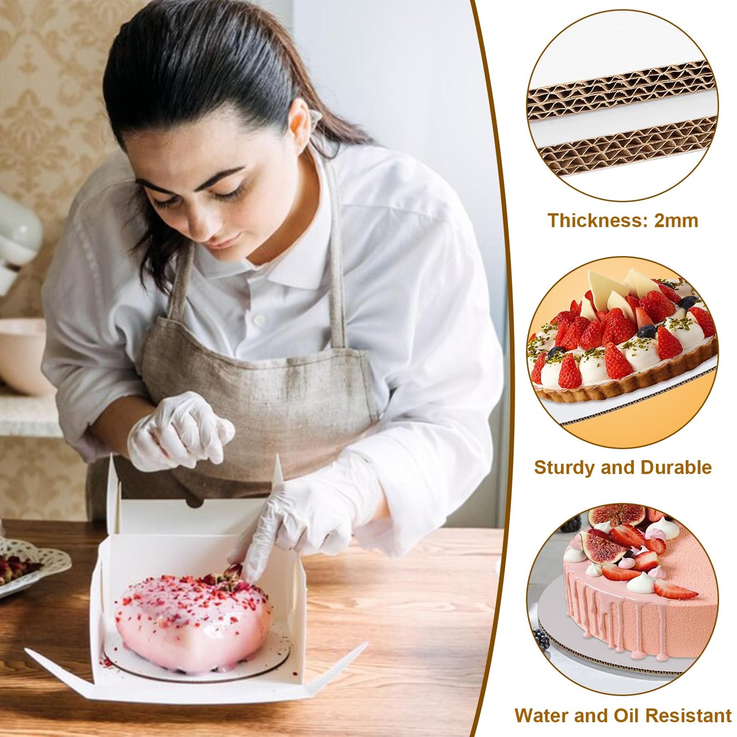 8 Pcs Cake Boards 10 inch Round, Food-Grade White Cake Board Rounds, Sturdy Cardboard Cake Circles Base Cakeboard, Waterproof and Oil-Proof Cake Plate for Cake DIY, Dessert, and Crafts Display