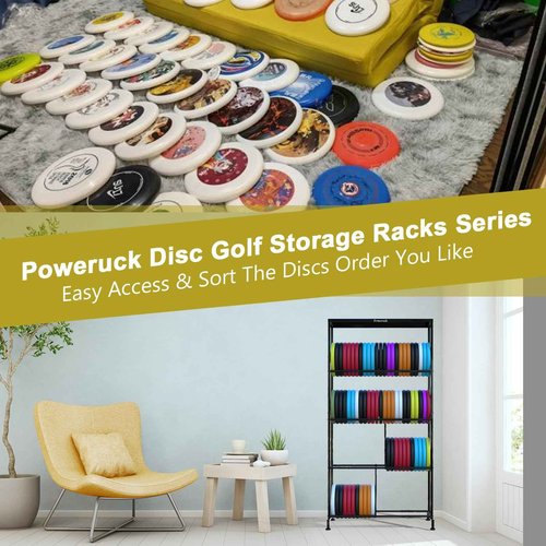 Poweruck Disc Golf Storage Racks, Large Capacity Storage Holder Rack for Sports Discs, 4 Tier Metal Shelves Organizer for Home Garage Basement