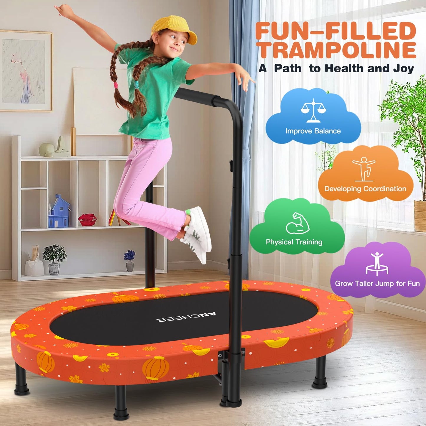 ANCHEER Trampoline for Kids, Toddler Trampoline with Handle, Child Small Rebounder for Indoor and Outdoor Use, 220 lbs Weight Capacity