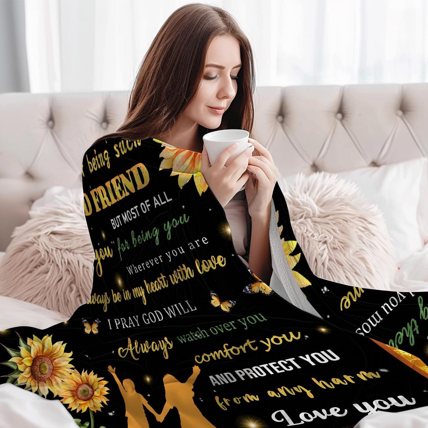Sister Gifts from Sister, Birthday Gift for Sisters from Brother, to My Sisters Blanket for Christmas - Super Soft Flannel Sunflower Throw Blanket 60" x 50"