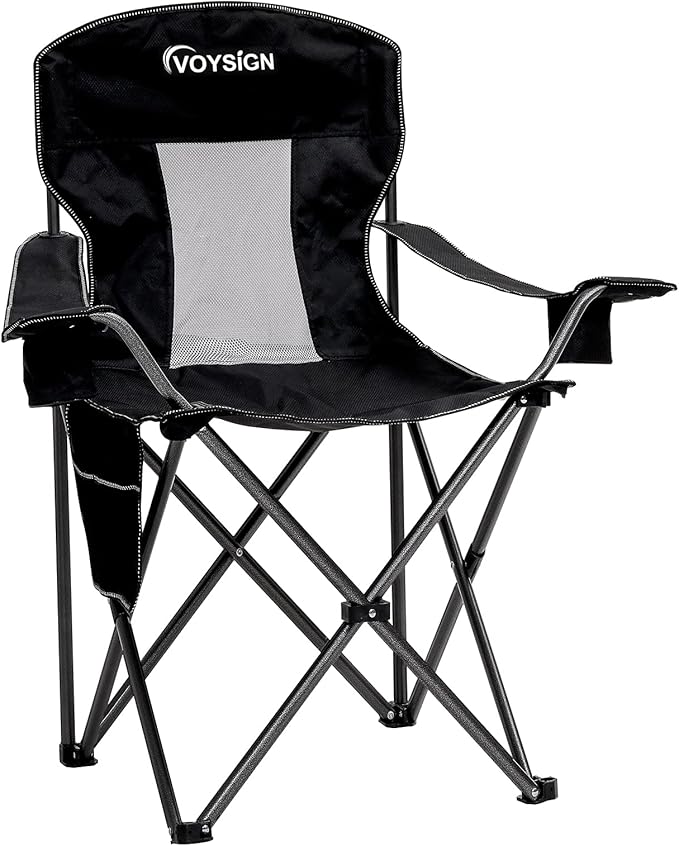 VOYSIGN Mesh Folding Camping Chairs for Adults, Oversized Portable Outdoor Chairs, Weight Capacity 325 lbs with Cup Holder, Storage Pocket, Carry Bag