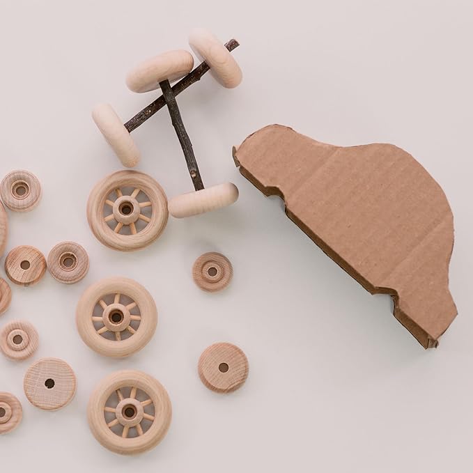 2-inch Diameter Slab Wooden Wheels for Crafts, 3/8-inch Hole, 7/16-inch Thick, Pack of 24 Mini Wood Wheels for Model, by Woodpeckers