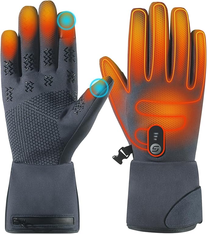 JS LifeStyle Heated Gloves for Men Women HG02,7.4V 3000mAh Rechargeable Battery Soft with Touch Screen and Light-Off Desig...