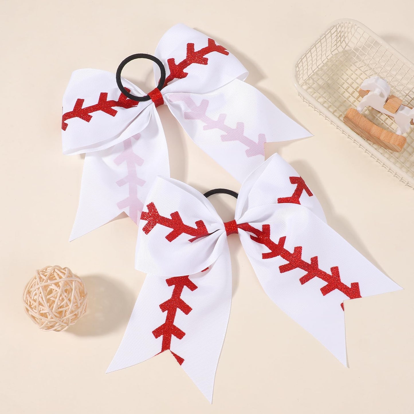 YLEN YHXX 20 PCS 8 Large Baseball Cheer Hair Bows Cheerleading Bows with Ponytail Holder Elastic Band Handmade for Cheerleading