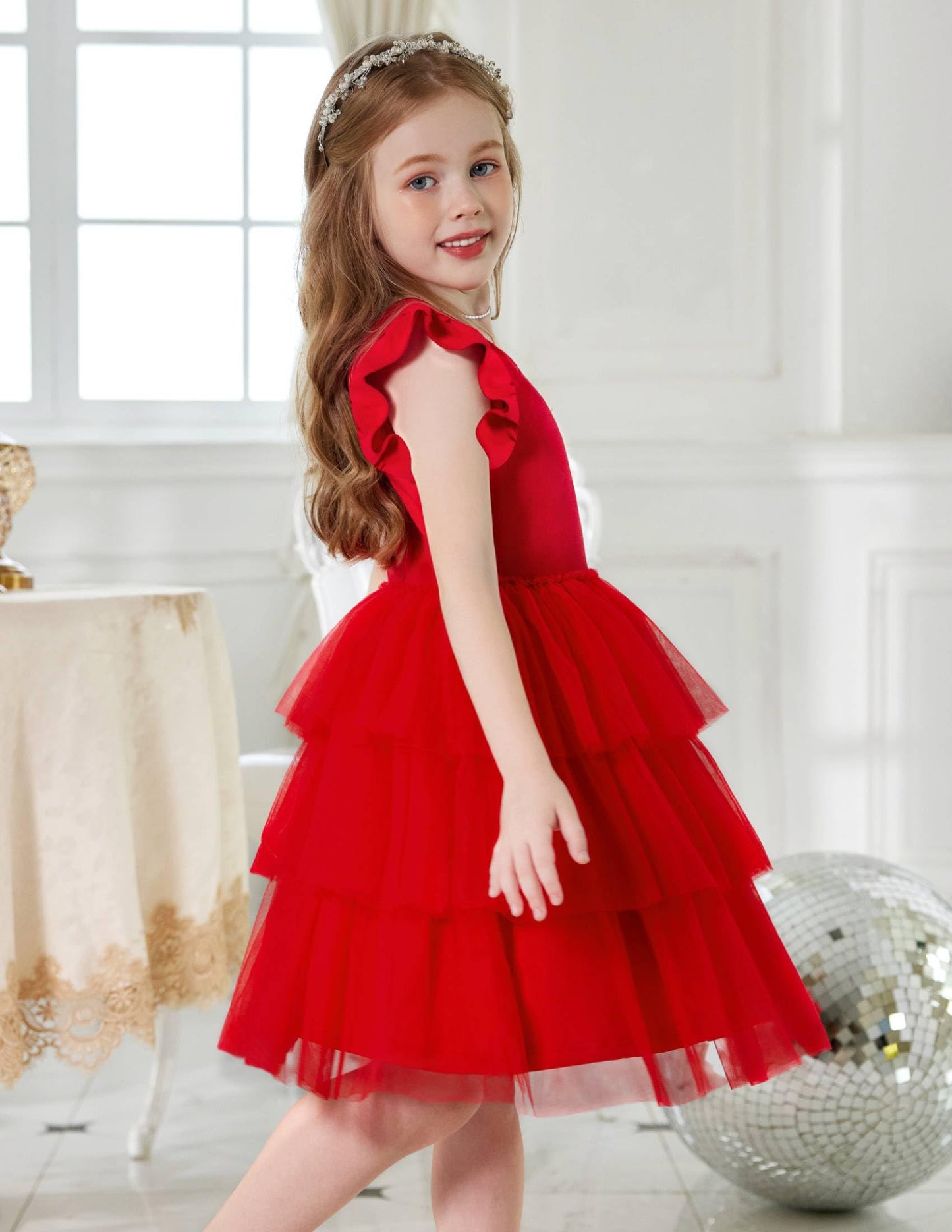 Arshiner Girl Dresses Toddler Flutter Tutu Dress Formal Red Valentine Christmas Birthday Party Sundress 4-5 Years