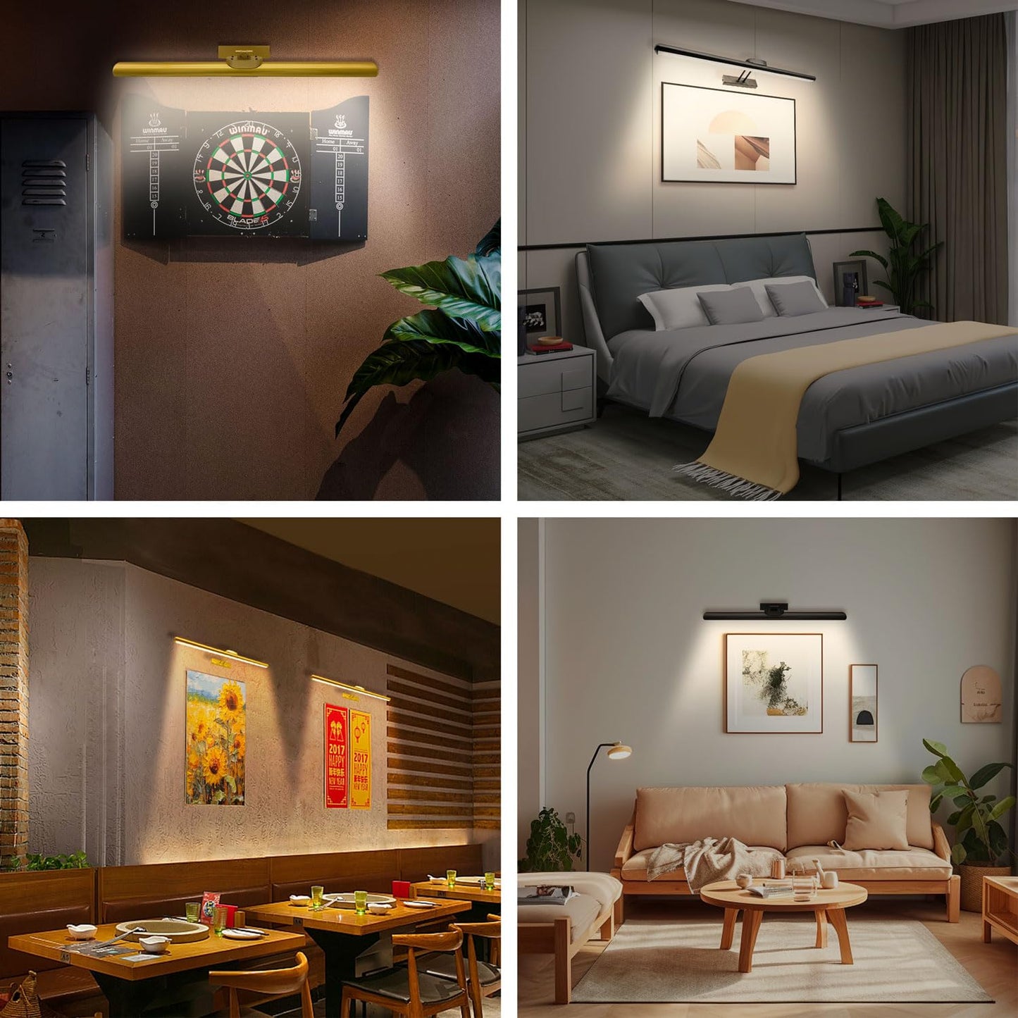 MQOUO 24.4" Wireless Picture Lights, Rechargeable Battery Art Display Light with Remote Control, Dimmable/Timer Off Dartboard Light, 3 Lighting Modes Full Metal Painting Display Lights (Black-2Pack)