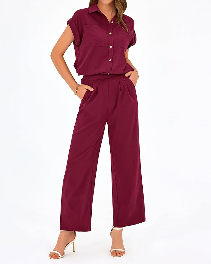 PRETTYGARDEN Womens 2 Piece sets Summer Cap Sleeve Tops Palazzo Pants Dressy Casual Vacation Travel Outfits Tracksuits