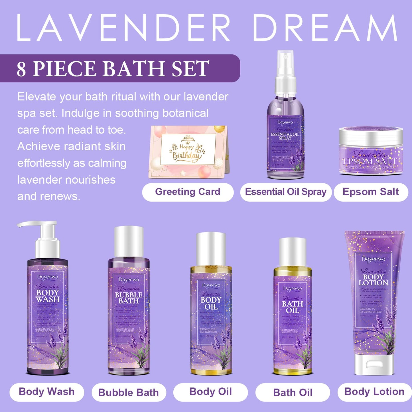 Spa Gifts for Women,Stress Relief Relax Lavender Bath Set,Christmas Stocking Stuffers Gifts for Women Mom Wife Sister Teen Best Friend,Self Care Birthday Valentines Secret Santa Bridesmaid Shower Gift