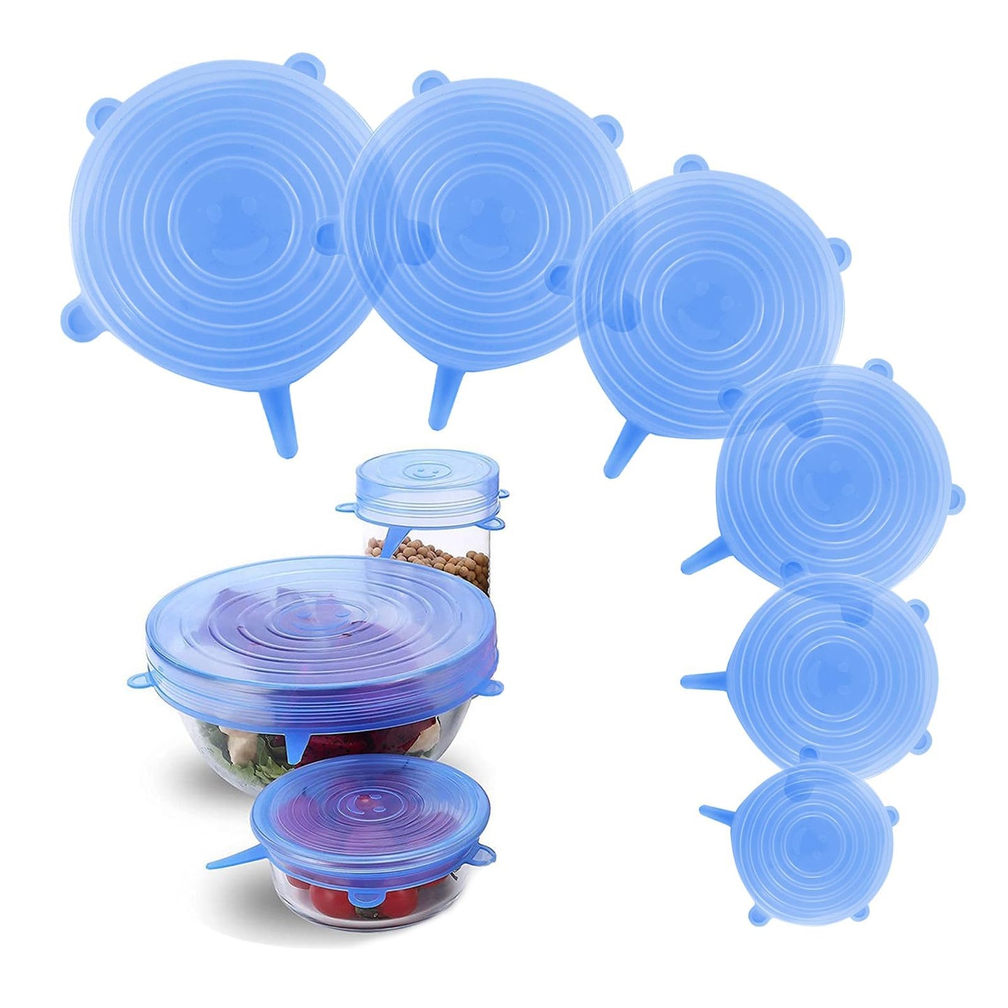 Silicone Stretch Lids – 6 Pack Reusable Food Covers,Flexible Silicone for Bowls, Containers, Fruits – Airtight & Leakproof Seal for Kitchen Storage(blue)