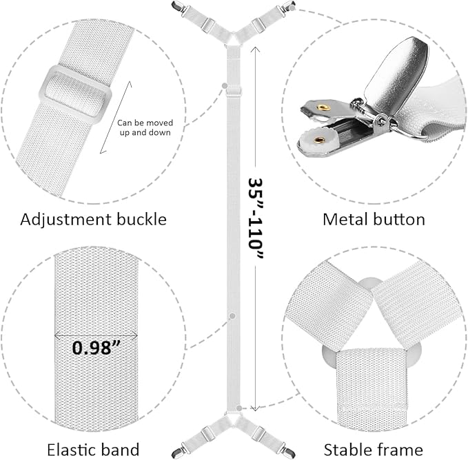 ZHOUBIN Bed Sheet Straps Suspenders Clips Under Mattress for Keep Sheets in Place White, Set of 2