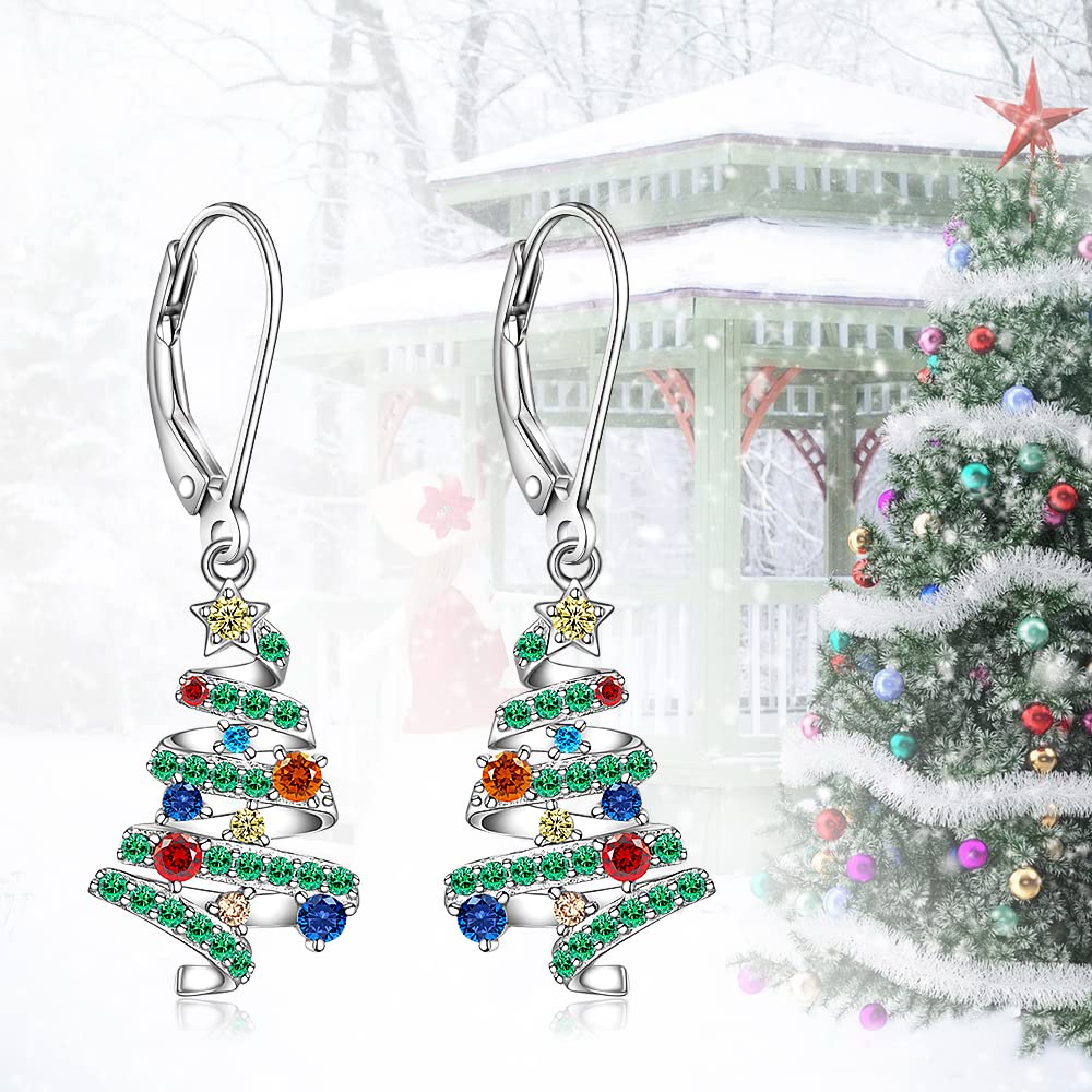 Christmas Earrings Christmas Tree Earrings for Women Dangle Drop S925 Sterling Silver Leverback Holiday X Mas Jewelry
