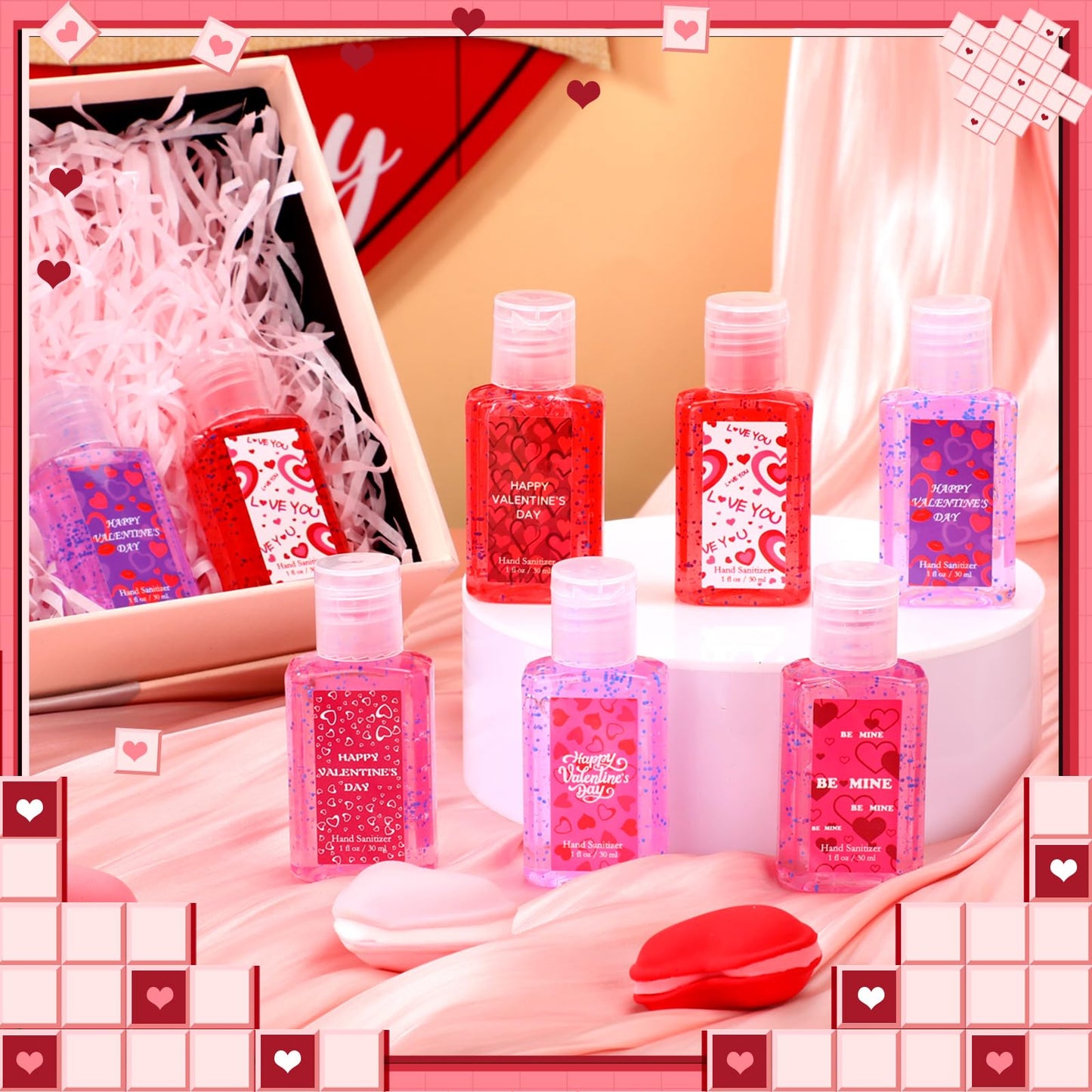 24 Pack Valentines Mini Hand Sanitizers Bulk Travel Size 1 oz Small Hand Sanitizer Gel Scented Heart Conversation Valentines Gifts Favor Galentines Day Gift Basket Stuffer Adult Teacher Women Wife