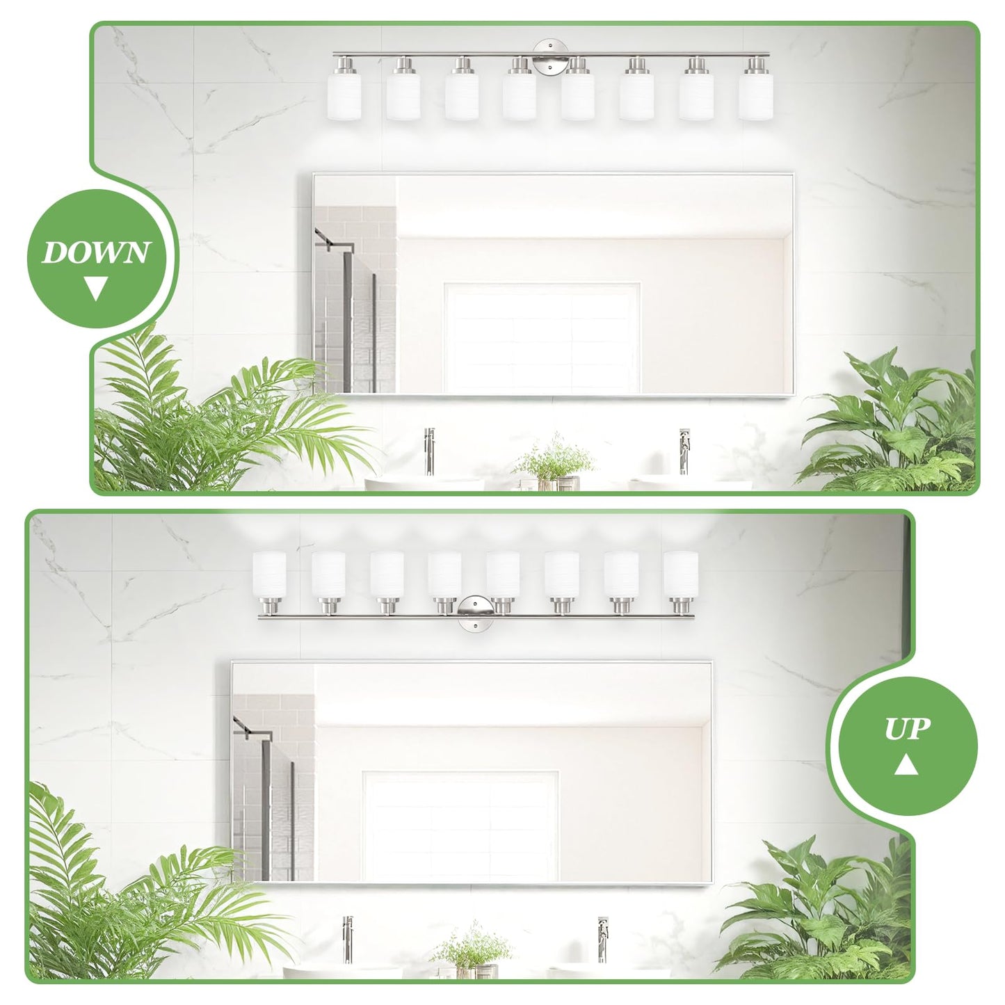 Guliaofo 8-Light Vanity Lights, Brushed Nickel Bathroom Light Fixture with Striped Textured Milky White Glass Shade, E26 Modern Vanity Lighting Fixture for Bathroom Wall Sconce Light Over Mirror