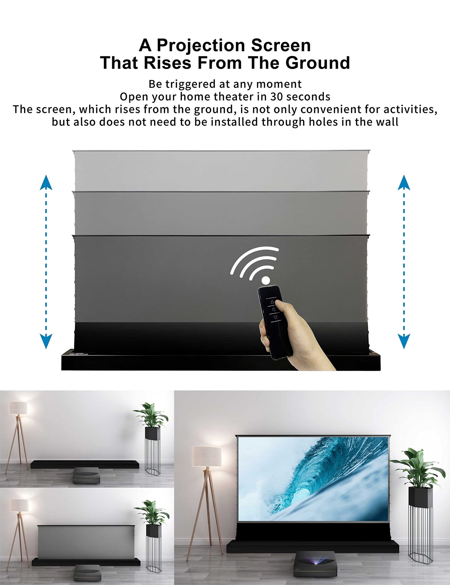 Elevate Your Home Theater Experience with The VividStorm S Pro Motorized Tension Floor Rising UST Projector Screen,VSDSTUST100HP