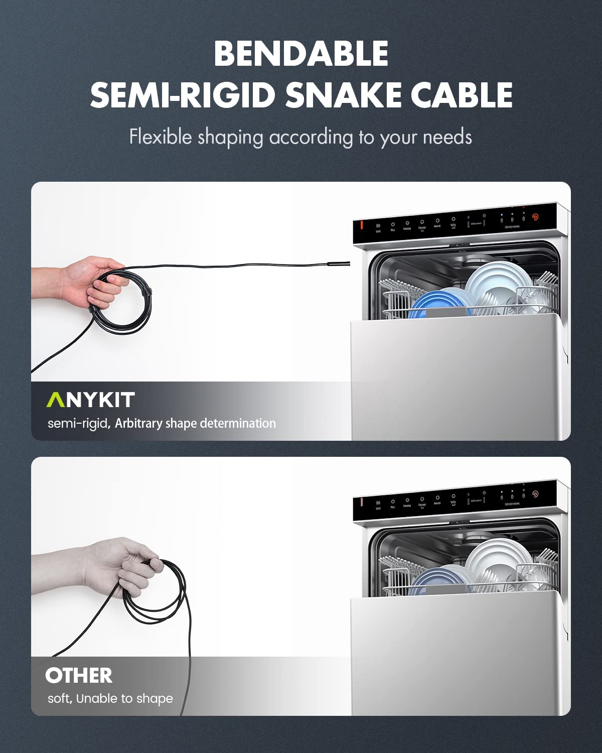 Anykit USB Endoscope Camera with 8 Adjustable LED Lights, Borescope with Semi-Rigid Snake Camera, IP67 Waterproof Inspection Cam Compatible with iPhone and Android Devices (9.8 ft)