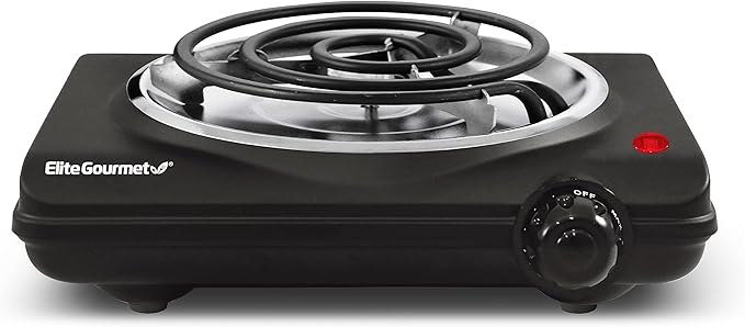 Elite Gourmet ESB100B Countertop Single Coiled Burner Electric Hot Plate, Temperature Control, Indicator Light, Easy to Cl...