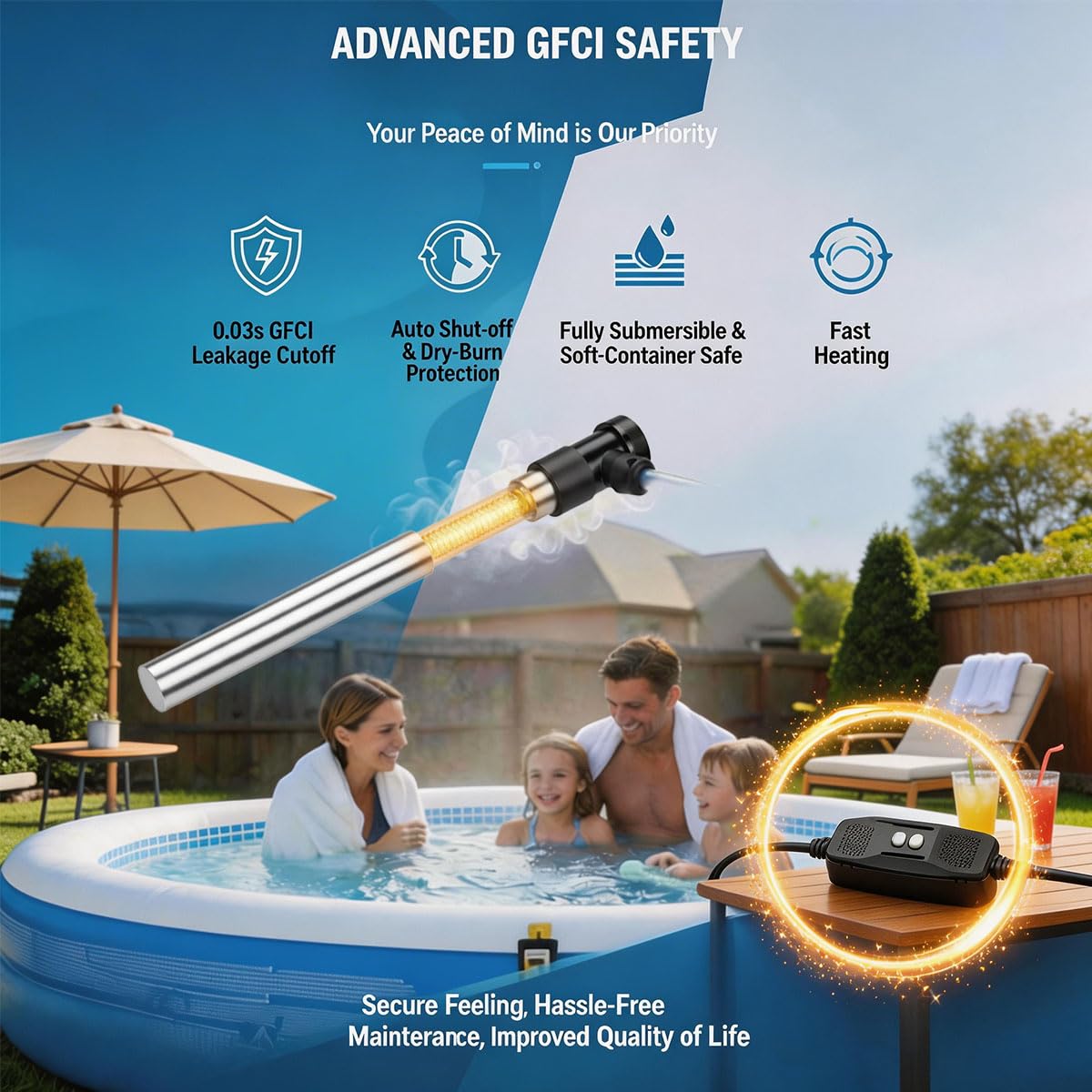1800W 120V Immersion Water Heater with GFCI, Portable Pool Heater for Small Above Ground Pool, Submersible Hot Tub Heater & Baptismal Pool Heater, Fit Bathtub and Small Inflatable Pool