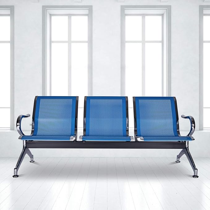 Kinsuite Waiting Room Chairs - Airport Reception Chairs 3 Seat Office Guest Chairs & Reception Chairs for Office, Business, Bank, Hospital, Blue