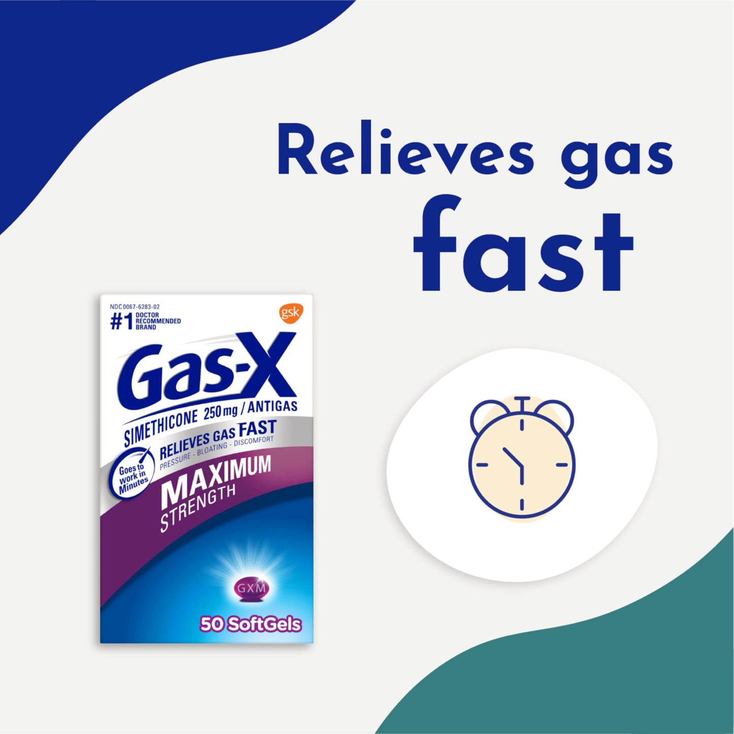 Gas-X Maximum Strength Gas Relief Softgels with Simethicone 250 mg for Bloating Relief - 50 Count