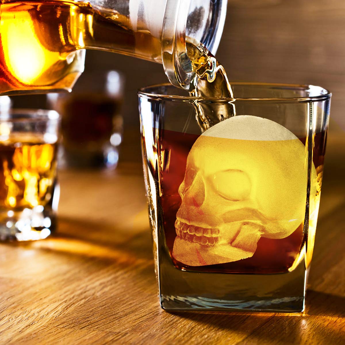 Extra Large 3D Skull Ice Cube Mold Silicone Ice Molds for Whiskey Skull Ice Cube Trays with Funnel for Big Mouth Cup Skull Ice Maker with Resin Chocolate sugar Whiskey Ice Mold for Parties (2 Pcs)