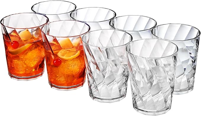 US Acrylic Optix Plastic Reusable Drinking Glasses (Set of 8) 14oz Rocks Cups in Clear | BPA-Free Tumblers, Made in USA | ...