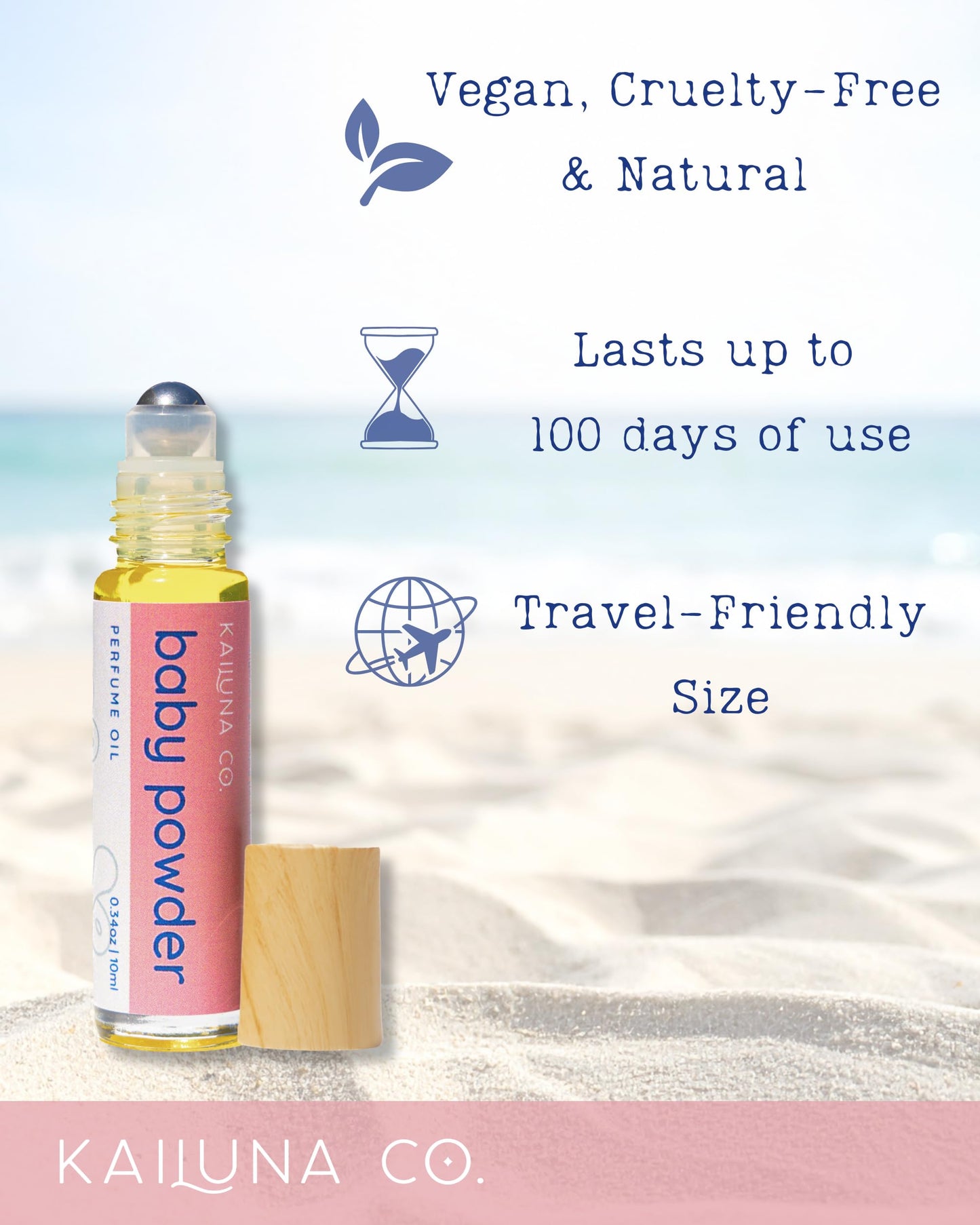 Kailuna Co. Baby Powder Pure Essential and Fragrance Oil Perfume Roll On with Pure Organic Jojoba Oil, Alcohol Free, Handmade in California