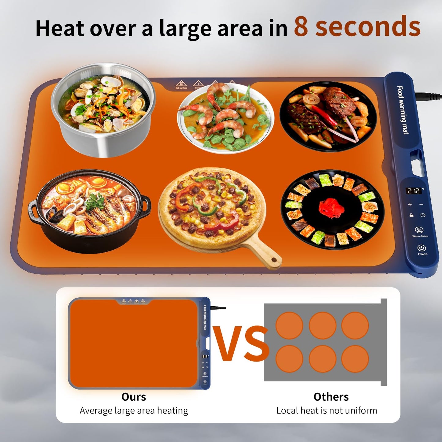 Electric Warming Tray&Food Warming MatFast Full Surface Electric Warming Tray with 7 Temp-Settings & 8H Timer, Portable Roll Up Food Warmer for Gatherings (Blue, 24''X15'')
