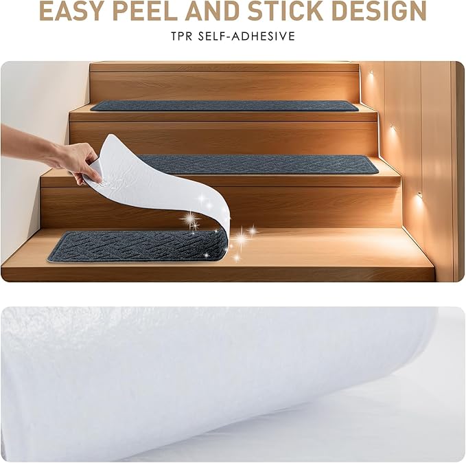 Stair Treads for Wooden Steps, 8" X 30" Non Slip Stair Runner Carpet Indoor with Reusable Adhesive Backing, Soft Tread Mat for Stairs, Polyester TPR Backing Stair Rugs- Dark Gray 15 Pack