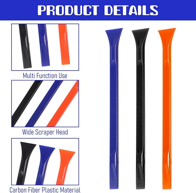 12 PCS Plastic Scraper Non Scratch Scrapers Cleaning Tool Multi-Purpose Label Scraper Remover Pen for Paint, Stickers, Labels, Tight Spaces, Crevices (Black, Blue, Orange)