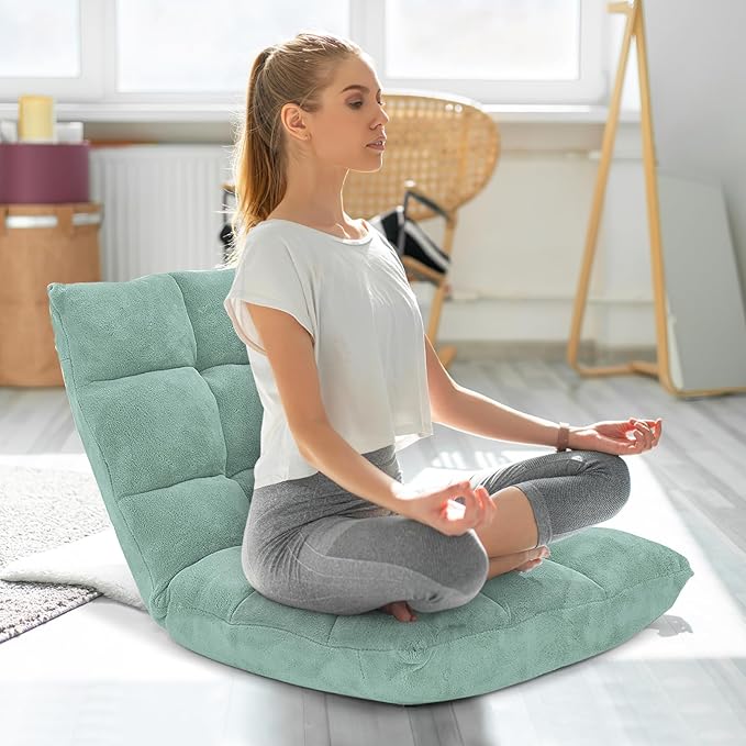 GOFLAME 14-Position Folding Floor Chair, Padded Gaming Lazy Sofa Chair with Adjustable Backrest, Couch Recliner, Sleeper Bed Lounge Chair for Reading, Gaming, Meditating (Green)