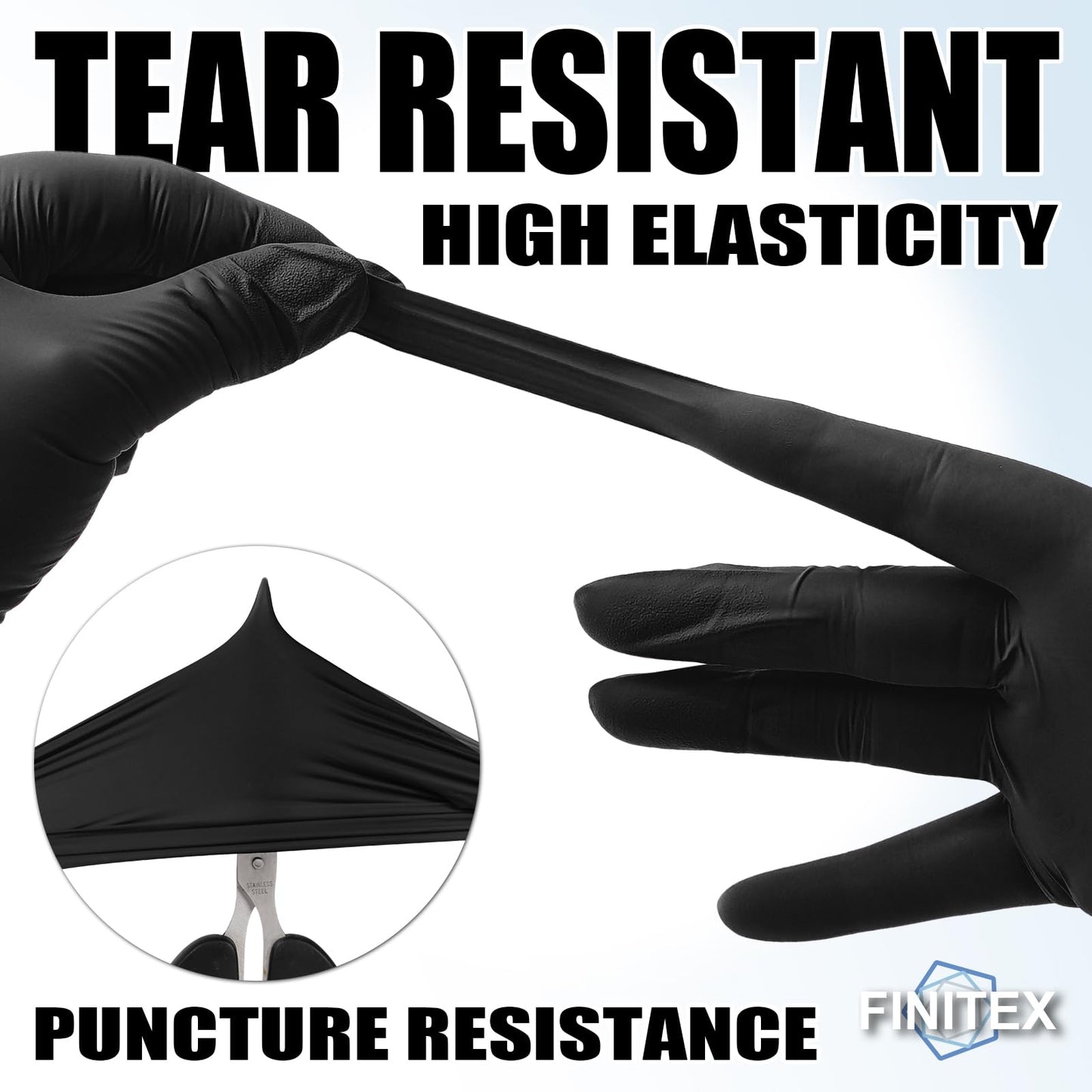 FINITEX Nitrile Disposable Latex-Free Gloves Black - 3.5mil 100PCS Powder-Free Cleaning Medical Exam Food Glove (Large)