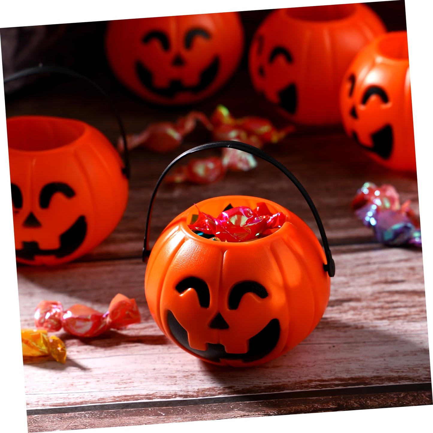 Toyvian 6pcs Mini Round Pumpkin Buckets - Portable Trick or Treat Candy Holders for Halloween
