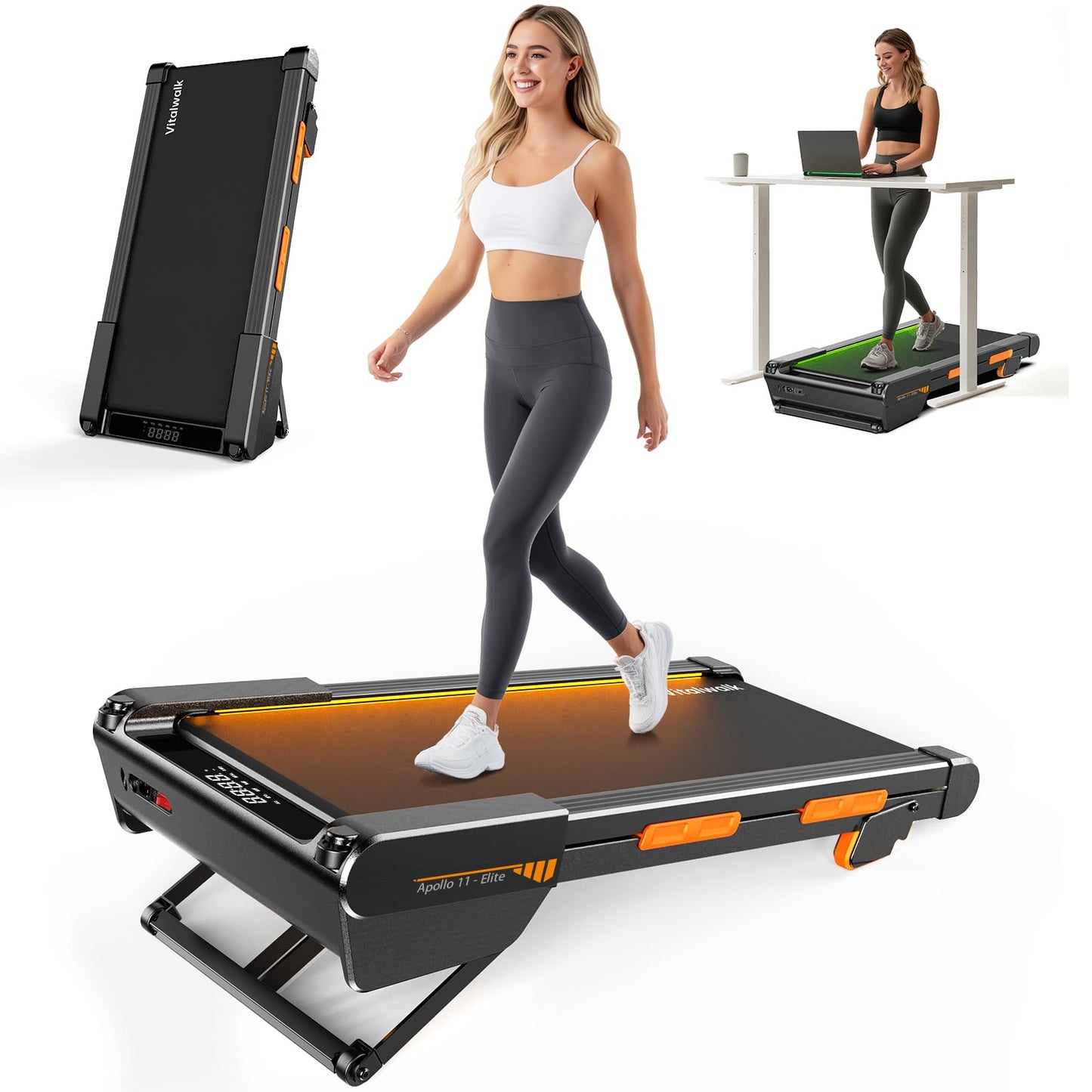 Vitalwalk Walking Pad Treadmill with Incline, Full Deck 15% Auto Incline, Portable Under Desk Treadmills for Home Office, 350LBS, 3.0HP Brushless, 4-Way Move & Vertical Storage, Ambient Light, 40"x16"