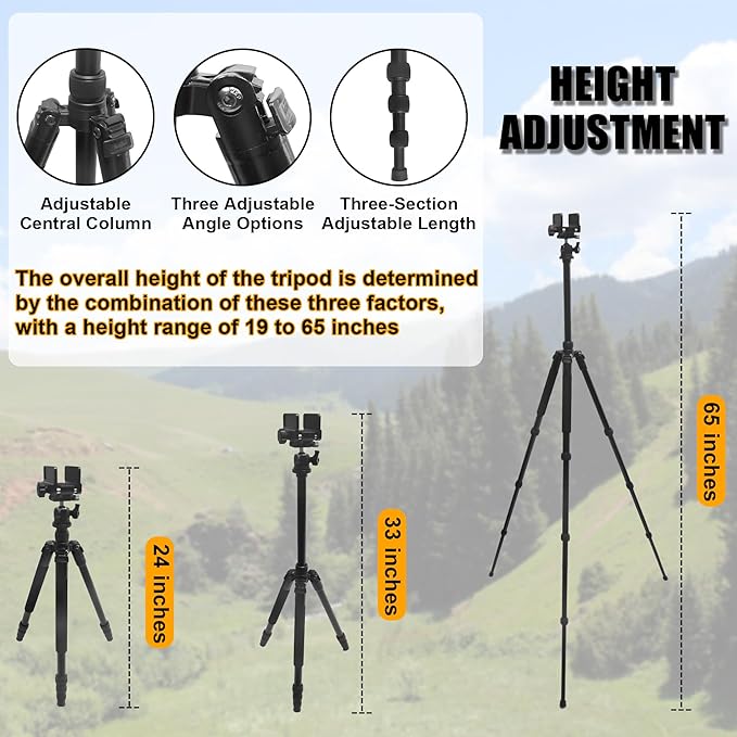 HUNTPAL Shooting Tripod Hunting Shooting Stick Gun Rifle Rest with Saddle Clamp and 360° Rotate Ball Head, Height Adjustable 19"-65" Rifle/Crossbow Stick Tripod