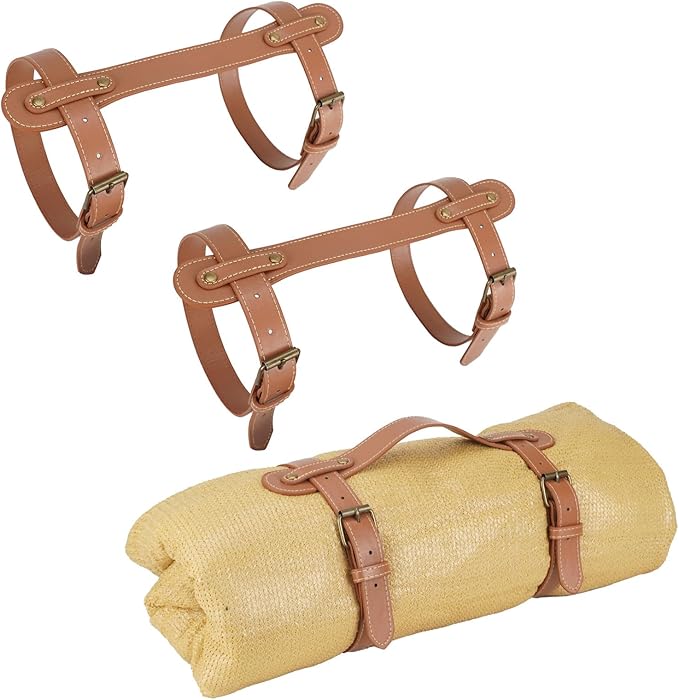 3PCS Outdoor Picnic Blanket Carry Strap, 24.4inch Leather Blanket Straps for Carrying, Yoga Mat Strap, Portable Handle Bed...