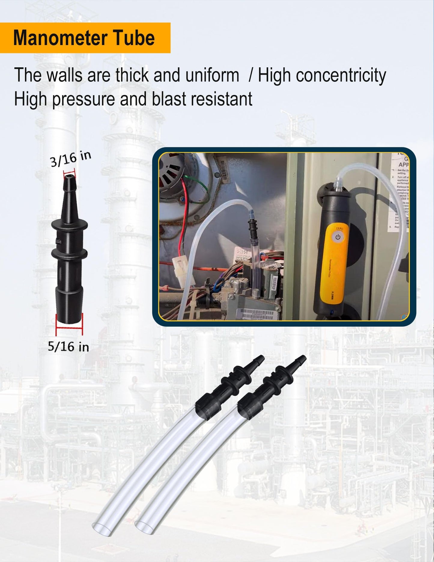 ZIBOO JL3MN2 Manometer Probe Kit, Compatible with Klein Tools ET180 Digital Manometer Compatible with Fieldpiece JL3KM2, SDMN5，SDMN6，ADMN2,HVAC Pitot Static Tube Fit (ZIBOO JL3MN2)