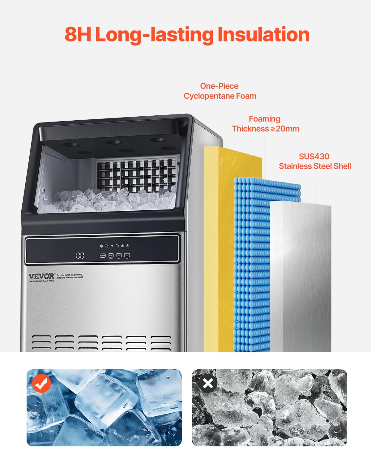 VEVOR Freestanding Ice Maker Machine for Bar Office Restaurant (160lbs/24H)