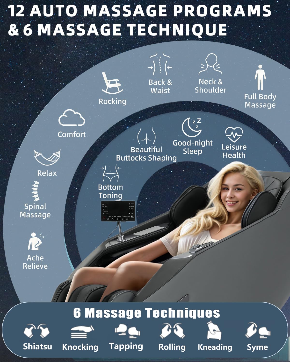 RelaxRelife 3D Zero Gravity Full Body Massage Chair with Heat, 55" SL-Track, 28 Airbags & 12 Auto Programs, Shiatsu Foot Roller, Black